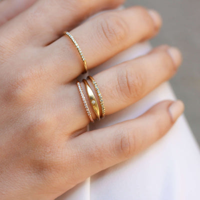 טבעת אשלי יהלומים לבנים זהב צהוב 14K Rings 