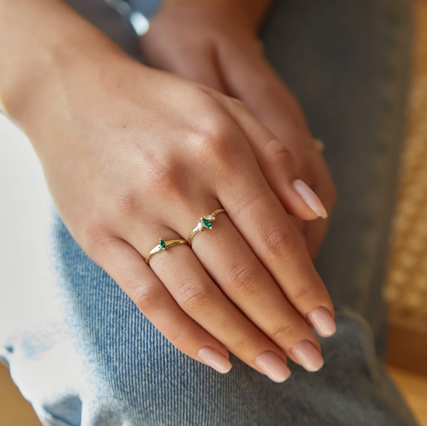 טבעת לואיז אמרלד ויהלומים זהב 14K Rings 