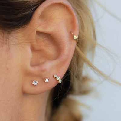 עגילי פרינסס יהלומים לבנים קטנים זהב 14K Earrings 