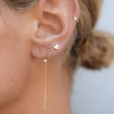 עגיל חישוק פירסינג קלואי יהלום לבן זהב 14K Earrings 