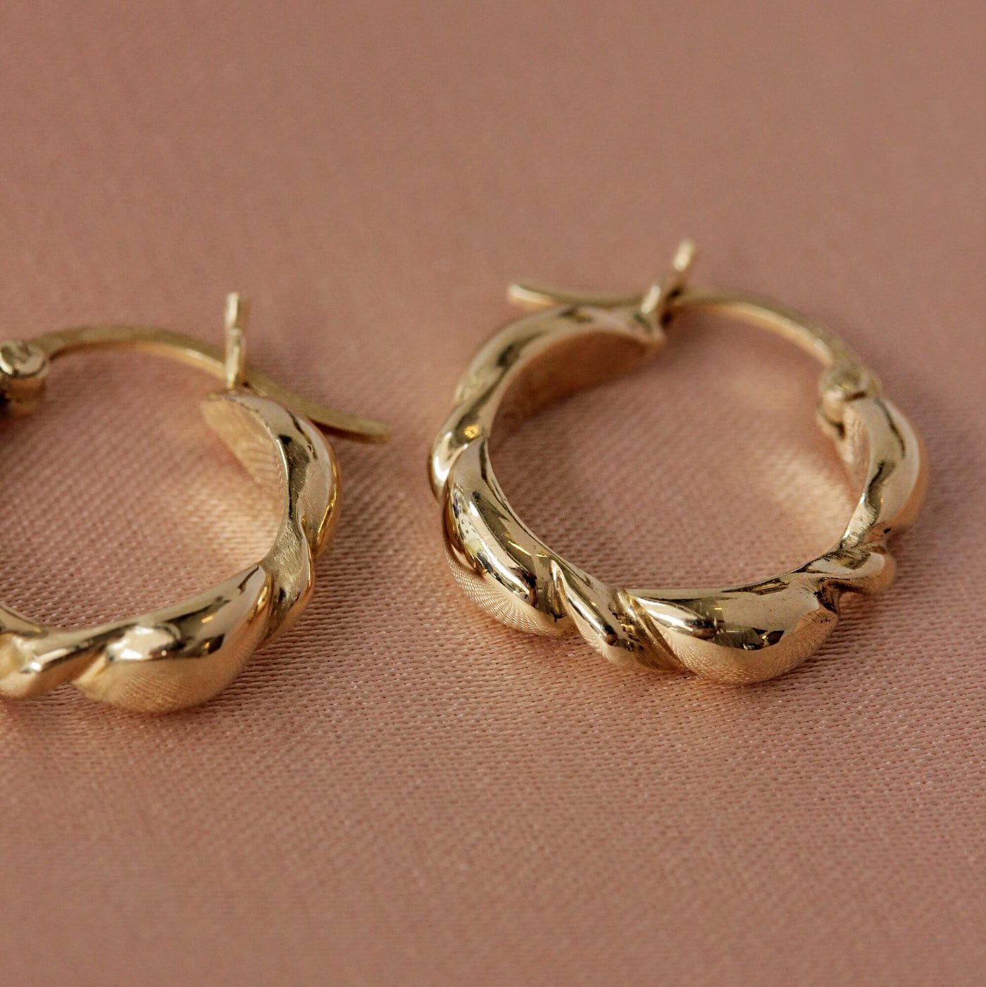 עגילי חישוק צמה זהב 14K Earrings 14K לבן