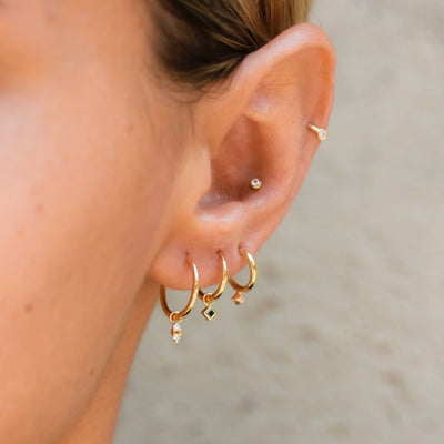 עגילי חישוק פרינס יהלומים שחורים זהב 14K Earrings 