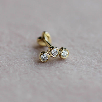 עגיל פירסינג אנה יהלומים לבנים זהב 14K Earrings 