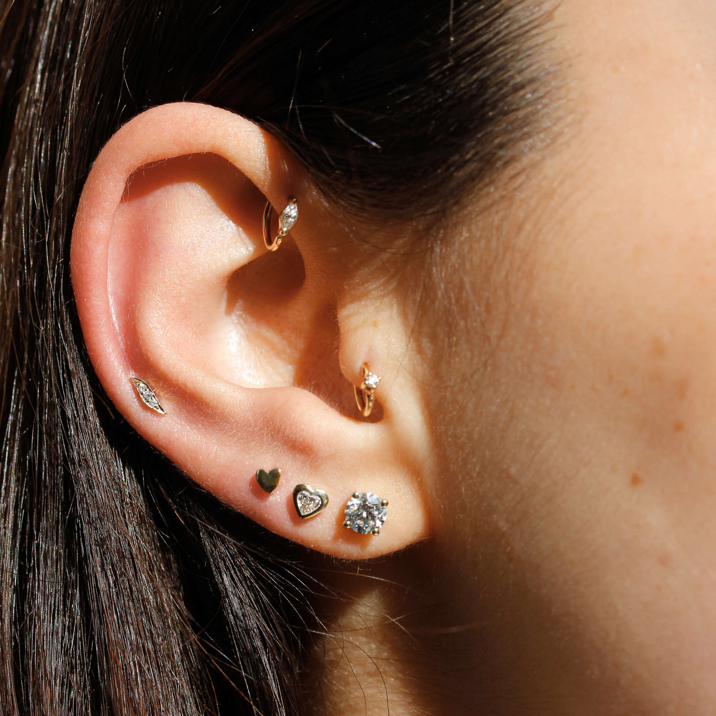 עגילי סלסט יהלום לב מעבדה זהב 14K Earrings