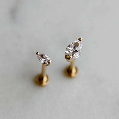 עגיל פירסינג סהרה קטן יהלום מעבדה זהב 14K Earrings