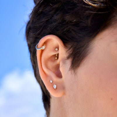 עגיל פירסינג בננה קלואי יהלום לבן זהב 14K Earrings