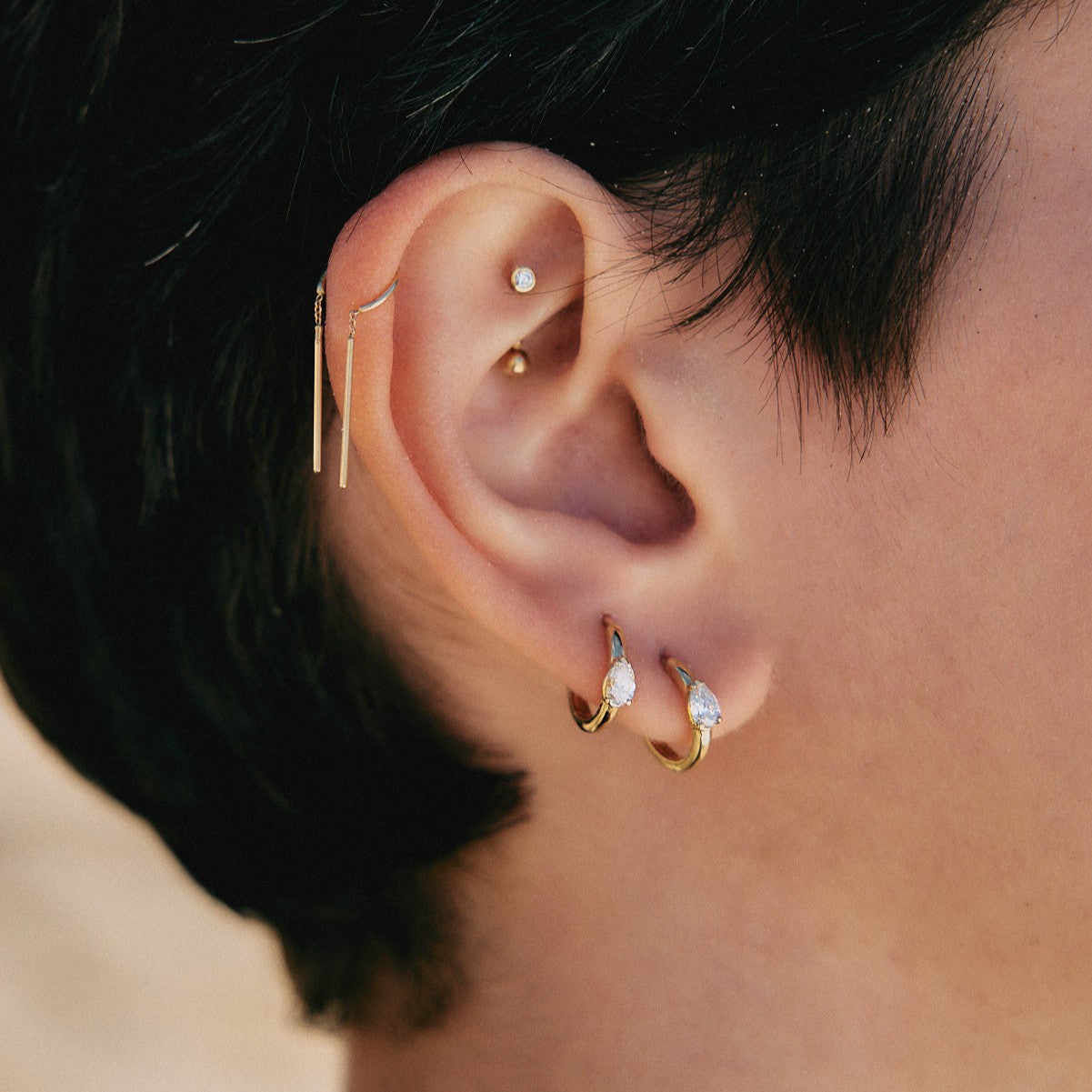 עגיל פירסינג בננה קלואי יהלום לבן זהב 14K Earrings