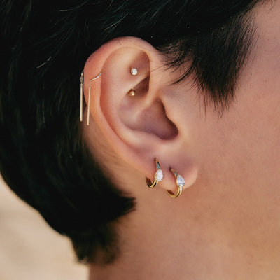 עגיל פירסינג בננה קלואי יהלום לבן זהב 14K Earrings