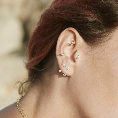 עגיל חישוק קונצ' קלואי יהלום שחור זהב 14K Earrings 