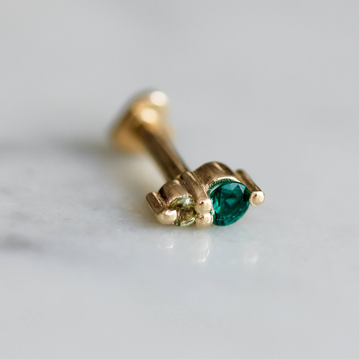 עגיל פירסינג ליה ירוק זהב 14K Earrings 