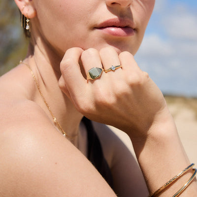 טבעת חותם פסים זהב 14K Rings