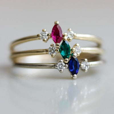 טבעת פלורה אבן חן ויהלום זהב 14K Rings 
