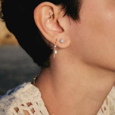 עגילי חישוק אואזיס גדול יהלומי מעבדה זהב 14K Earrings