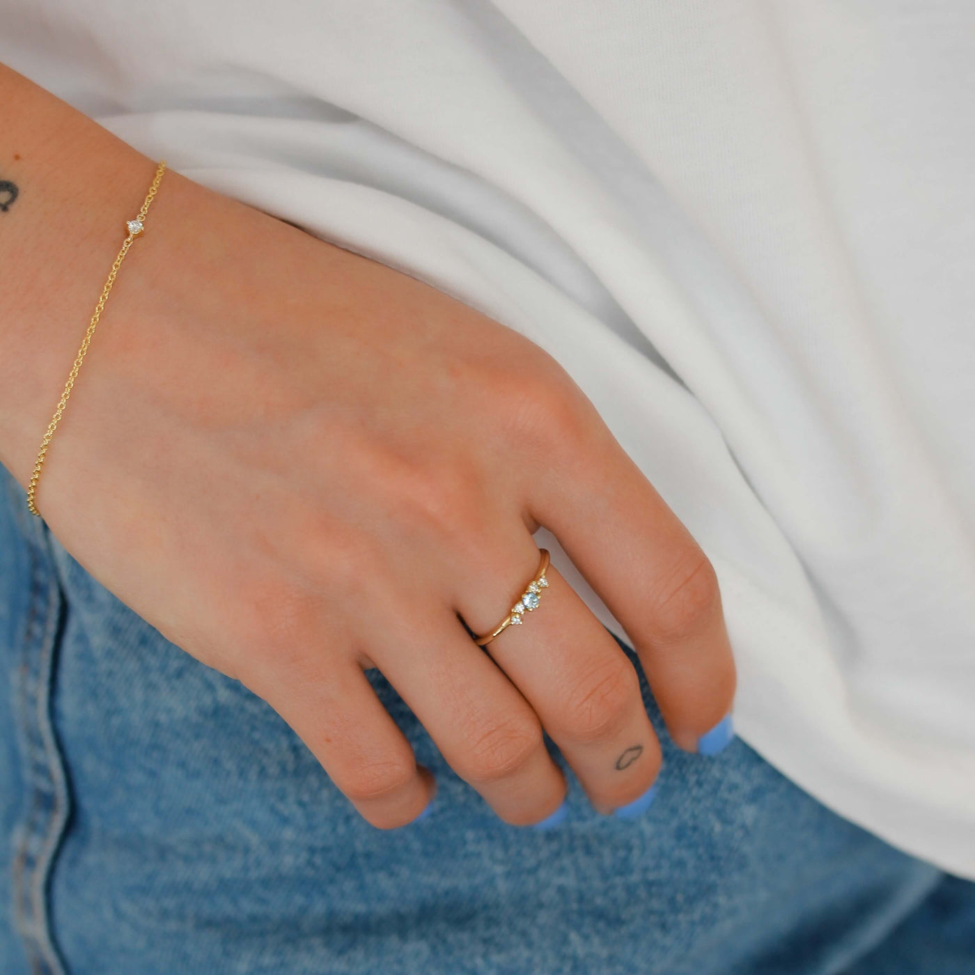 טבעת ונוס אקווה מרין ויהלומים לבנים זהב 14K Rings 
