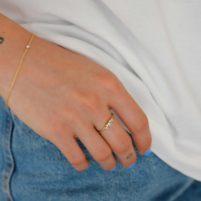 טבעת ונוס אקווה מרין ויהלומים לבנים זהב 14K Rings 