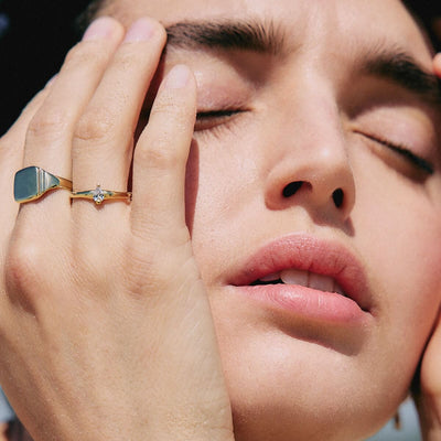 טבעת חותם פסים זהב 14K Rings