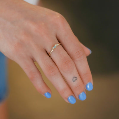 טבעת ונוס אקווה מרין ויהלומים לבנים זהב 14K Rings 