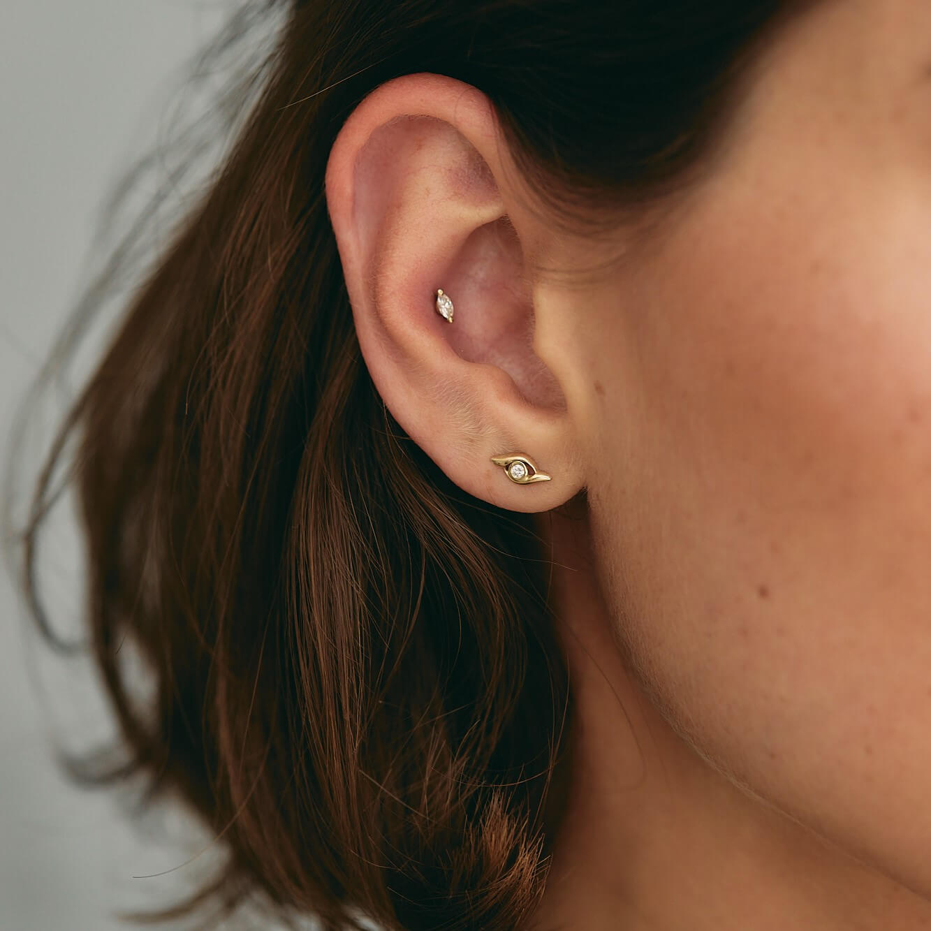 עגילי עין הרע יהלום זהב 14K Earrings 
