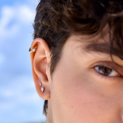 עגילי סהרה 0.05 יהלומים לבנים מעבדה זהב 14K Earrings