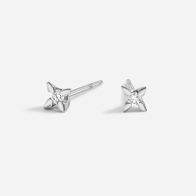 עגילי כוכב וגה צמודים זהב 14K Earrings 14K לבן