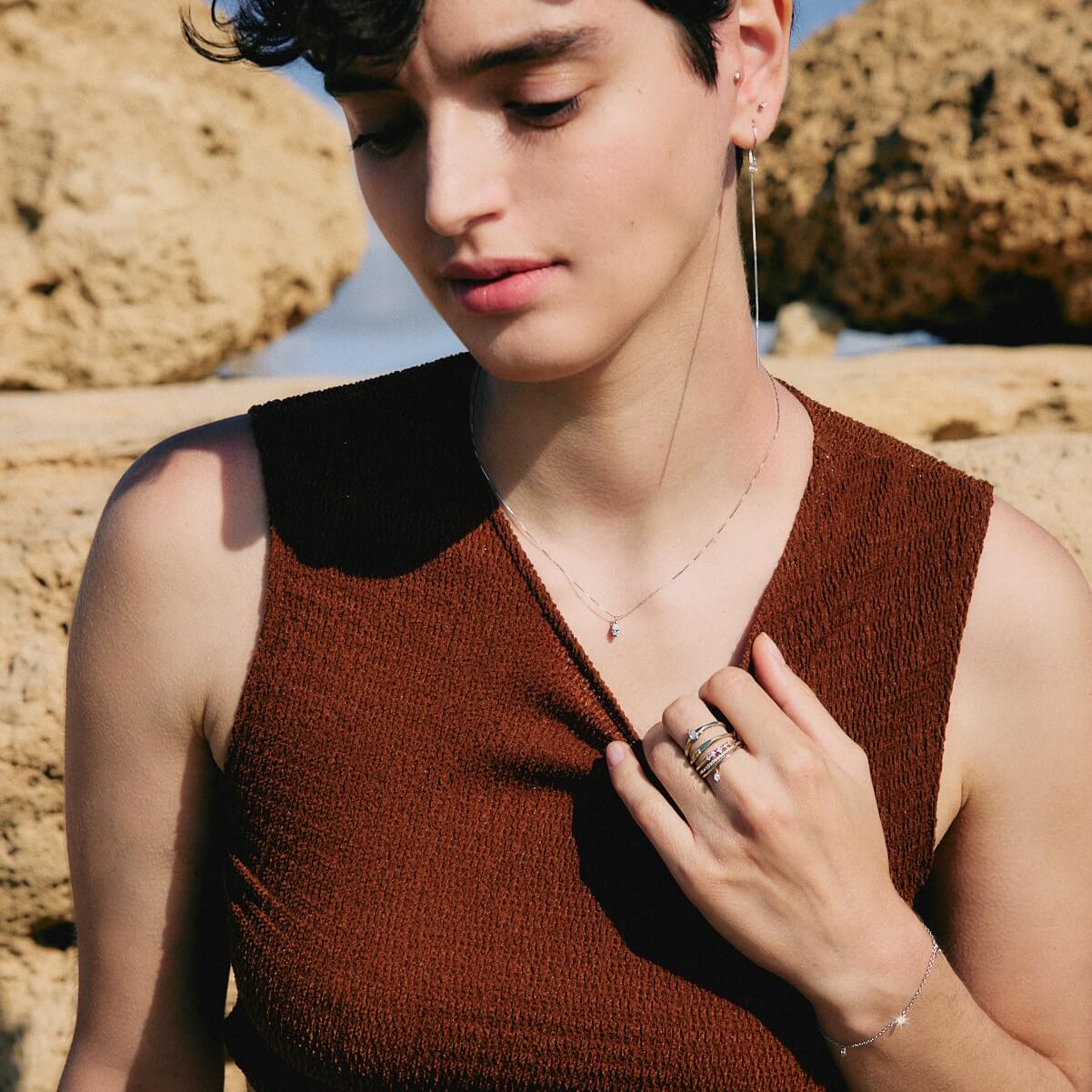 שרשרת סהרה קטנה יהלום מעבדה 14K Necklaces