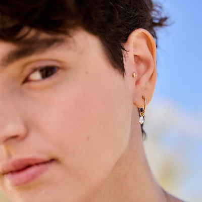 עגילי חישוק סהרה יהלום מעבדה 14K Earrings