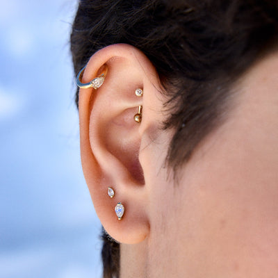 עגיל פירסינג סהרה בינוני יהלום מעבדה זהב 14K Earrings
