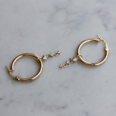 עגילי חישוק הרמוני גדולים יהלומים לבנים זהב 14K Earrings 