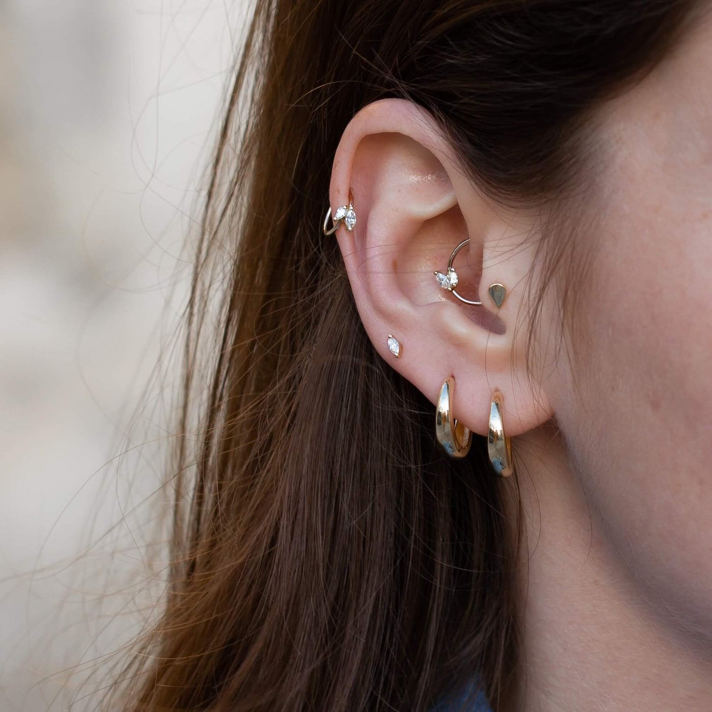 עגיל חישוק פירסינג לואי זהב 14K Earrings 