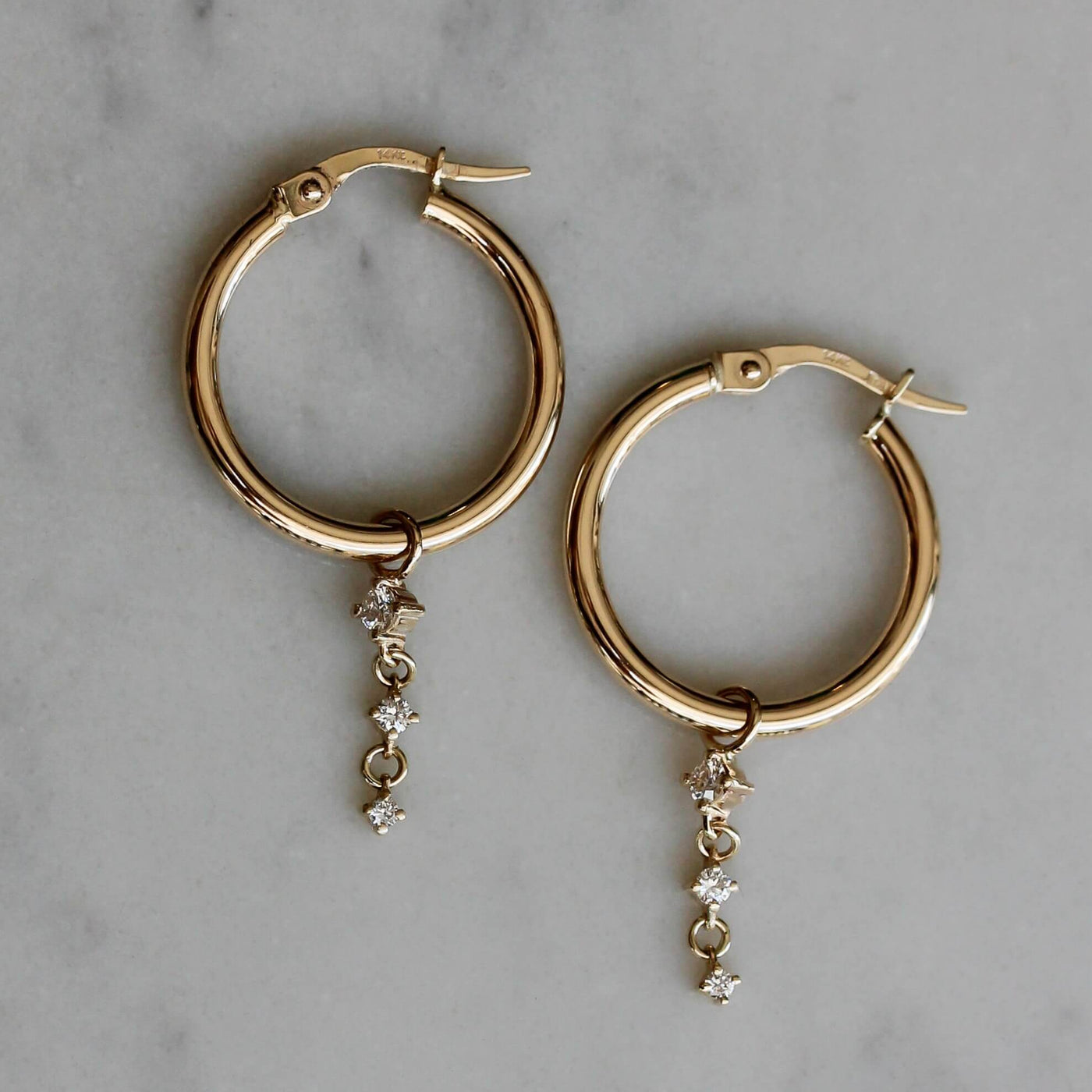 עגילי חישוק הרמוני גדולים יהלומים לבנים זהב 14K Earrings 