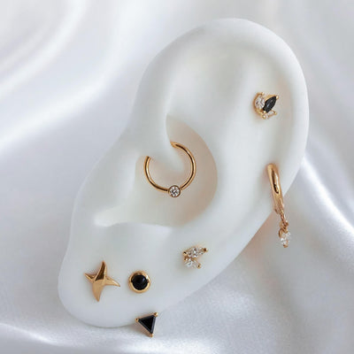 עגיל פירסינג לואיז יהלומים שחור-לבן זהב 14K Earrings 