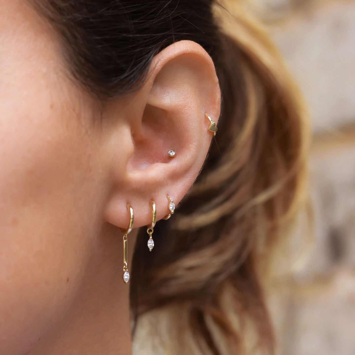 עגיל חישוק פירסינג לב זהב 14K Earrings 