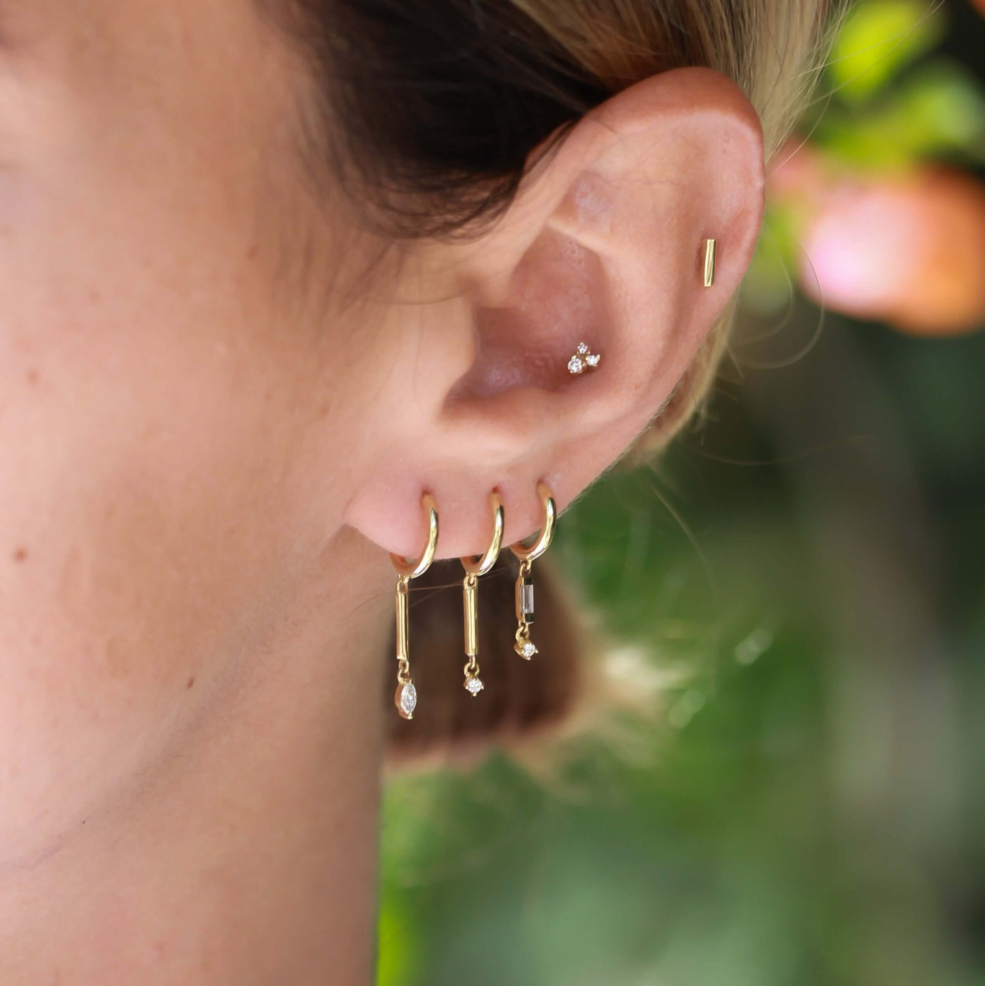 עגיל פירסינג אריס יהלומים שחורים זהב 14K Earrings 