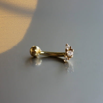 עגיל פירסינג בננה מרקורי יהלומים לבנים זהב 14K Earrings 