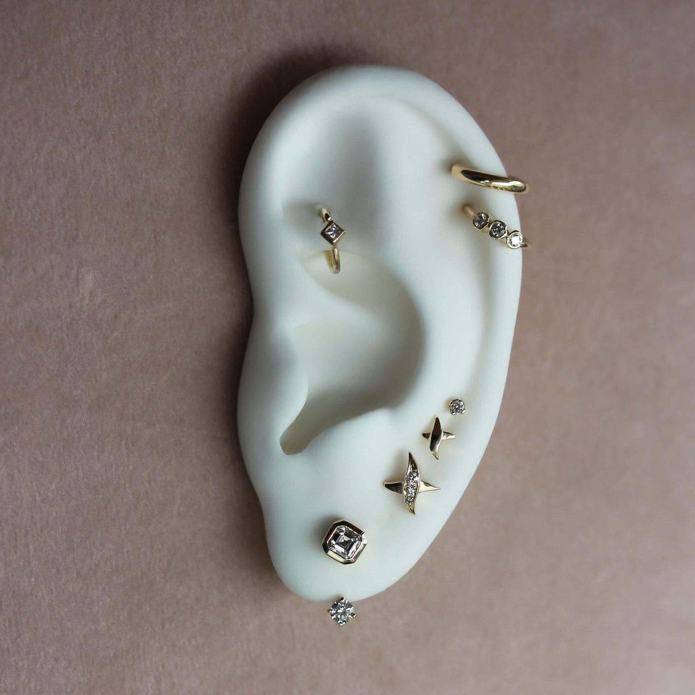 עגיל ז'קט טיפאני יהלום לבן זהב 14K Earrings 