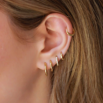 עגיל חישוק פירסינג קלי משובץ יהלומים זהב 14K Earrings 