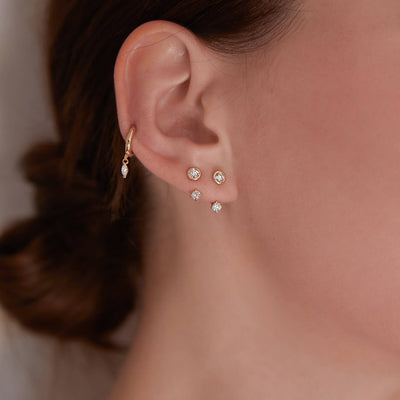 עגיל חישוק פירסינג קלי יהלום מרקיזה זהב 14K Earrings 
