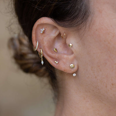 עגיל פירסינג לואיז יהלומים לבנים זהב 14K Earrings 