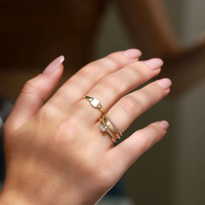 טבעת חותם פסים קטנה זהב 14K Rings 