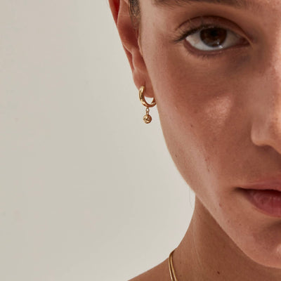 עגילי חישוק עבה טלוס יהלומים לבנים זהב 14K Earrings 