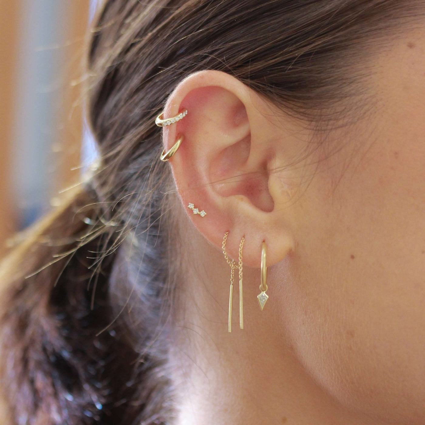 עגילי בל יהלומים לבנים זהב 14K Earrings 