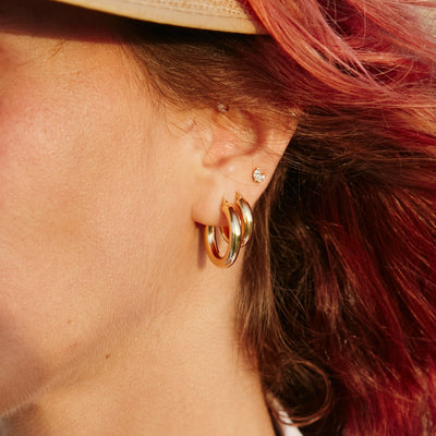 עגילי חישוק חלק עבה זהב 14K Earrings 