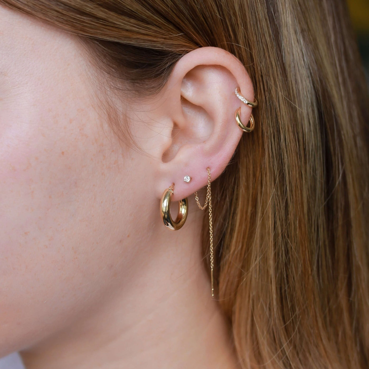 עגילי חישוק חלק עבה זהב 14K Earrings 