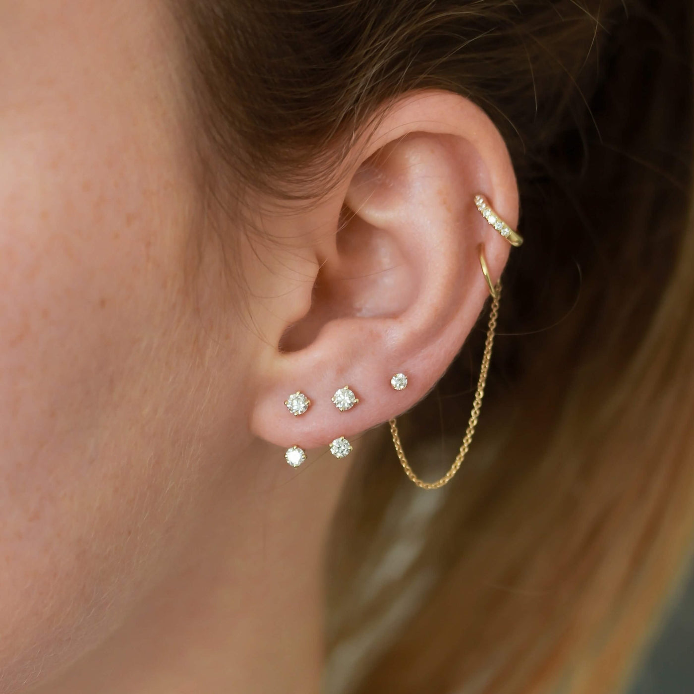 עגיל חישוק פירסינג אנני משובץ יהלום זהב 14K Earrings 