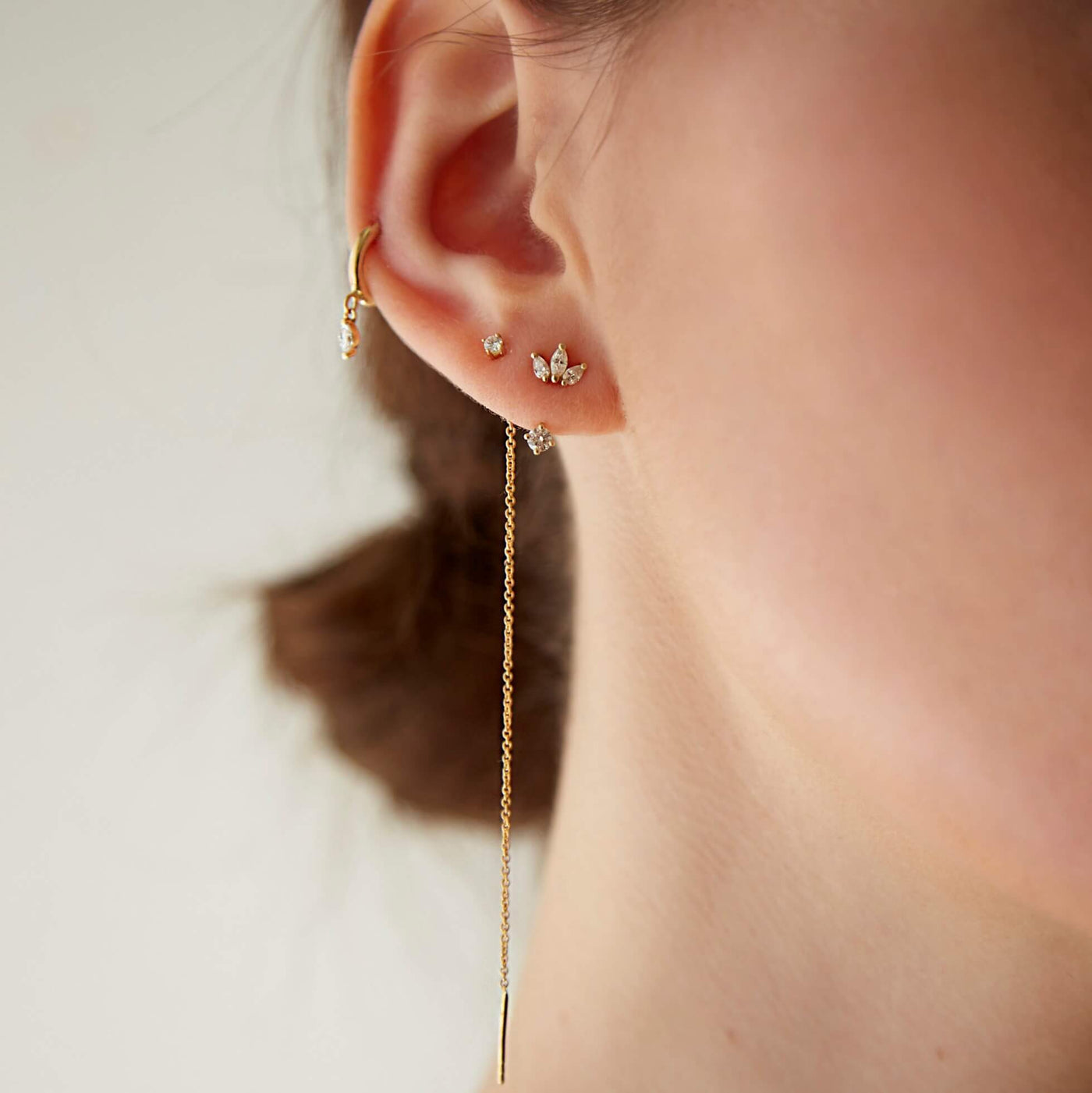 עגילי לואיז יהלומים לבנים זהב 14K Earrings 