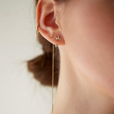 עגיל חישוק פירסינג קלי יהלום מרקיזה זהב 14K Earrings 