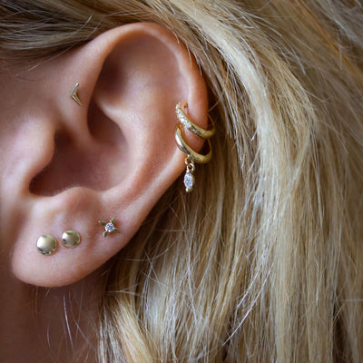 עגילי כוכב וגה צמודים זהב 14K Earrings 