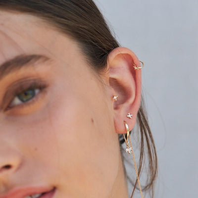 עגיל פירסינג וגה יהלום לבן זהב 14K Earrings 