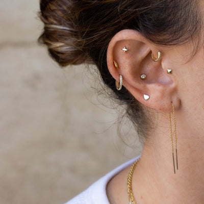 עגילי חישוק קלי משובצים יהלומים זהב 14K Earrings 