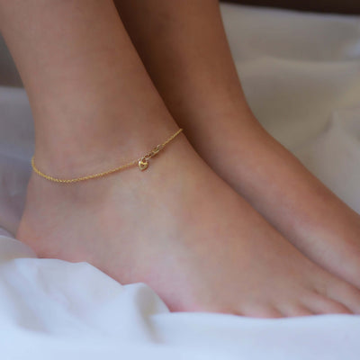 צמיד רגל לב טייני זהב 14K Bracelets 